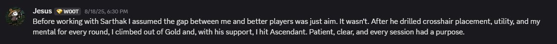 Screenshot of the original testimonial message
